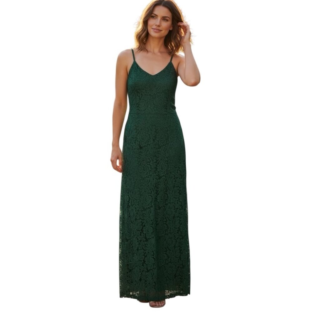 Fame & Partners Green Lace Open Back Maxi Dress US 10 Formal Evening Gown NWT